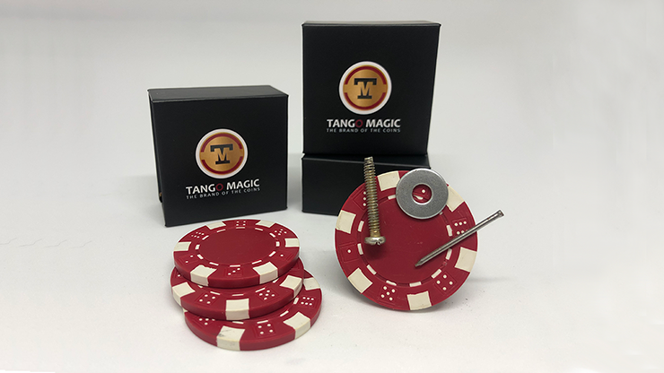 Magnetic Poker Chip Red plus 3 regular chips (PK003R) by Tango Magic - Trick